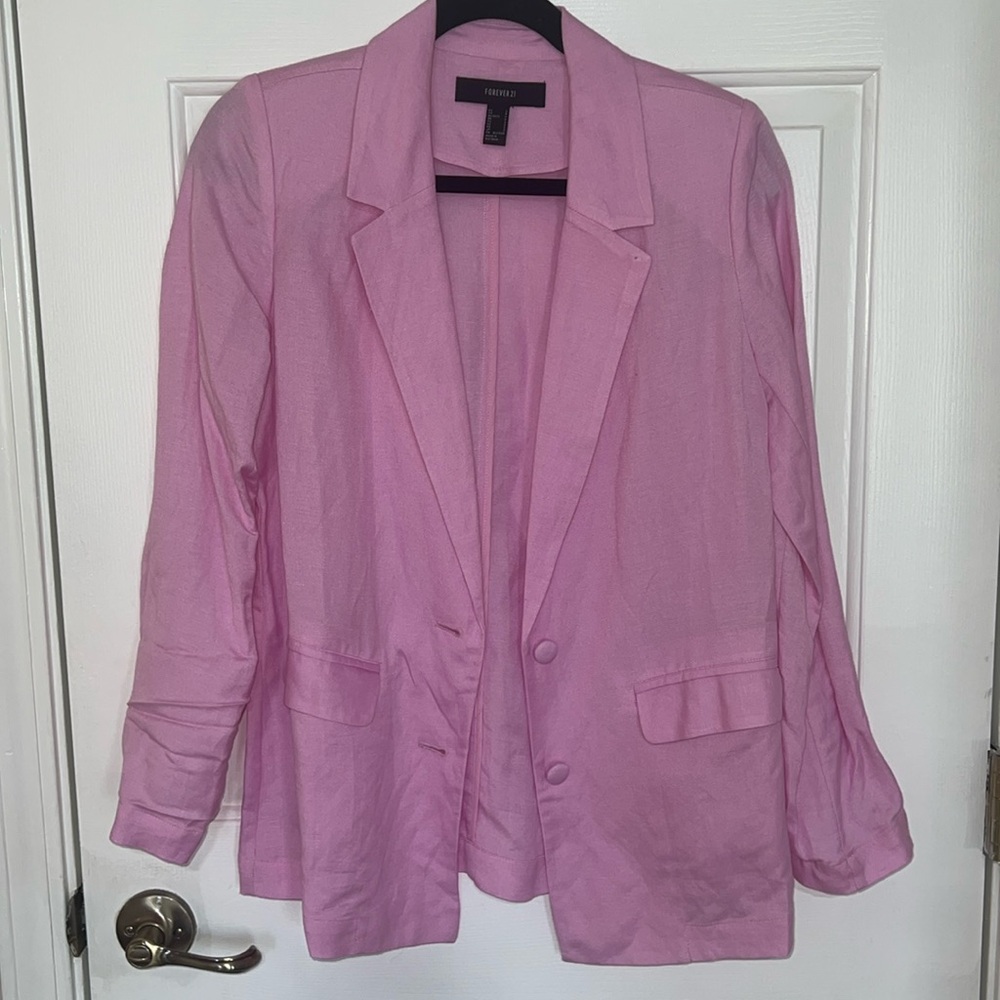 Oversized Light Pink Linen Blazer - Womens - Small